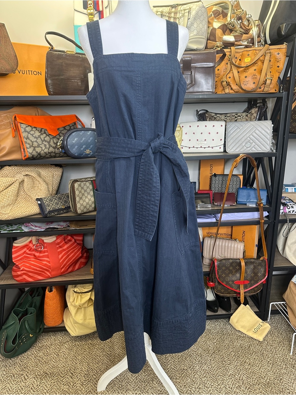 Everlane Denim Square-Neck Tie-Waist Sundress Picnic Dress Size Large - Picture 9 of 9